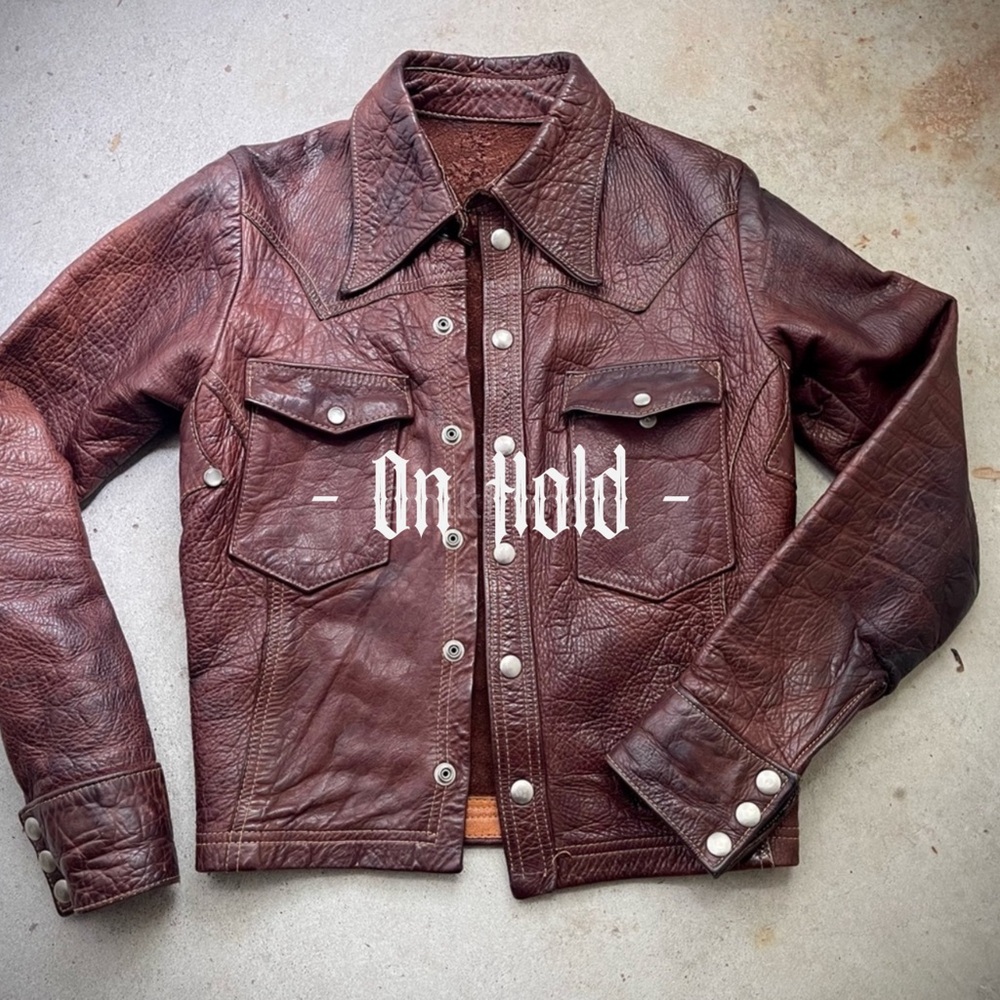 Vintage East West Musical Instruments Leather Jacket 60s 70s Rocker XS Brown